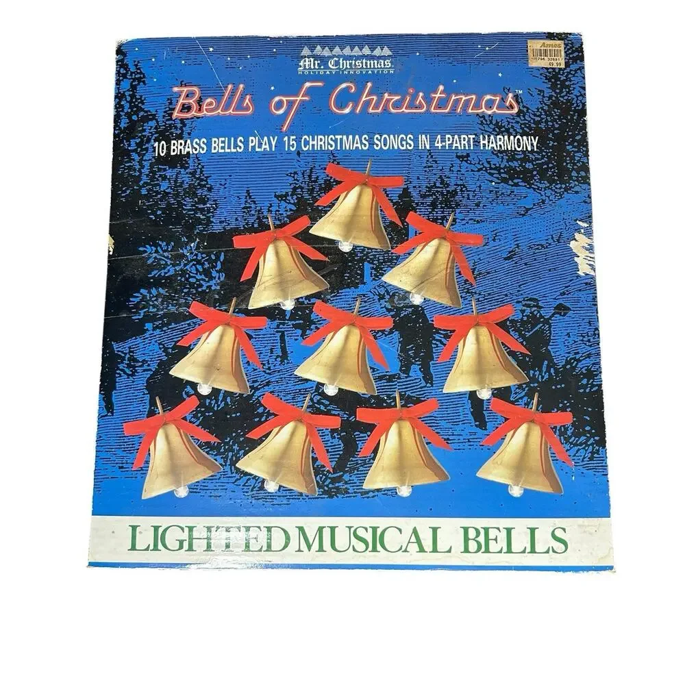Vtg Mr Christmas Bells of Christmas 10 Lighted Brass Musical Bells 15 Songs 1991